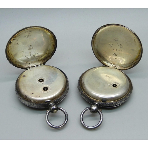 1055 - Two silver fob watches, a/f