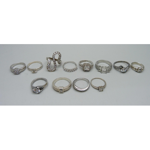 1071 - Twelve silver and cubic zirconia rings, 44g