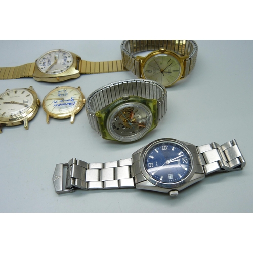 1080 - Six wristwatches including Sekonda, Accurist and Swatch