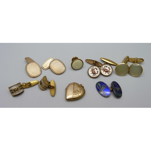 1090 - Four pairs of cufflinks, a rolled gold locket etc.