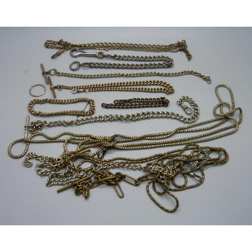 1097 - A collection of Alberts, chains, long guard chains, etc.