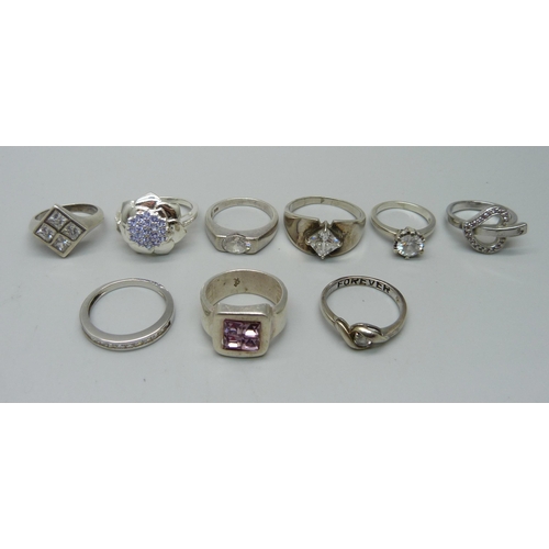 1105 - Ten silver and cubic zirconia rings, 41g