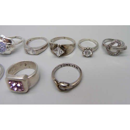 1105 - Ten silver and cubic zirconia rings, 41g