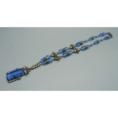 1107 - An Art Deco style necklace, (lacking drop), 45cm