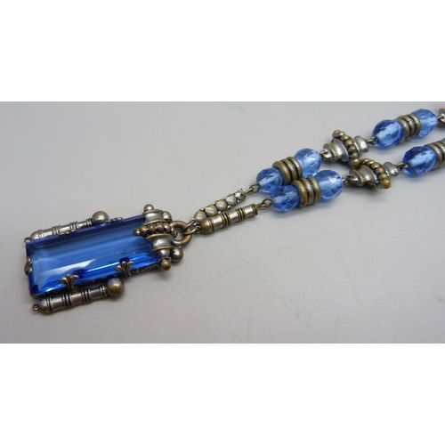 1107 - An Art Deco style necklace, (lacking drop), 45cm