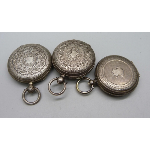 1118 - Three silver fob watches