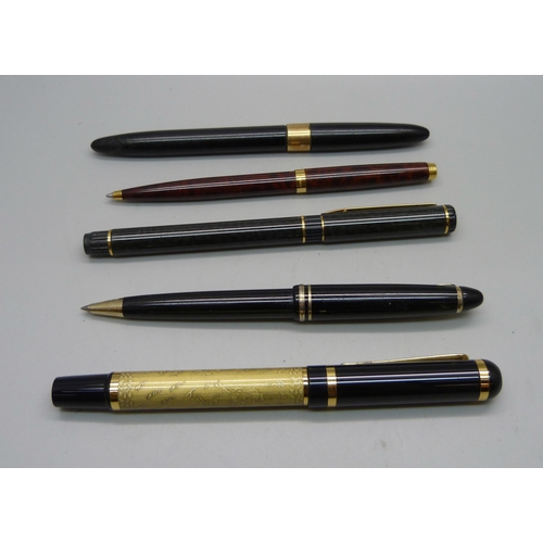 1124 - A Baoer Chinese Horse fountain pen, Sheaffer fountain pen, Waterman fountain pen, Parker ballpoint p... 