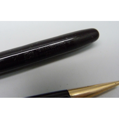 1125 - A Swan Mabie Todd fountain pen with 14ct gold nib, and a matching propelling pencil