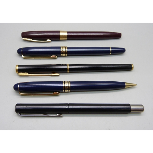 1127 - An iridium point fountain pen, Sheaffer fountain pen, Waterman fountain pen with 18ct gold nib, Park... 