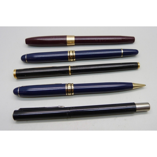 1127 - An iridium point fountain pen, Sheaffer fountain pen, Waterman fountain pen with 18ct gold nib, Park... 