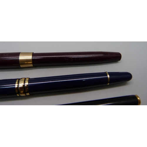 1127 - An iridium point fountain pen, Sheaffer fountain pen, Waterman fountain pen with 18ct gold nib, Park... 