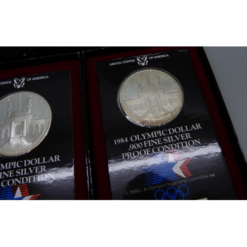 1131 - Two 1984 US silver dollar, Proof Quality, Olympic Games Los Angeles commemoratives