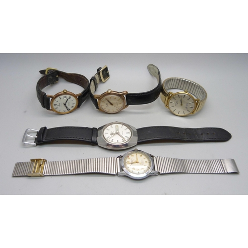 1138 - Five wristwatches including Rotary and Mudu