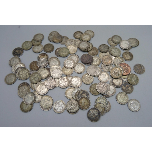 1141 - A collection of pre 1920 coins, 93g, together with 68g of 1920-1947 coins