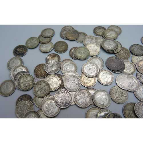 1141 - A collection of pre 1920 coins, 93g, together with 68g of 1920-1947 coins