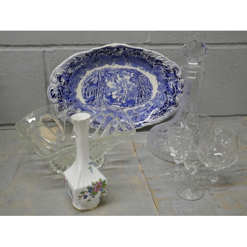 1164 - Two boxes of assorted china, glassware and a telephone **PLEASE NOTE THIS LOT IS NOT ELIGIBLE FOR IN... 