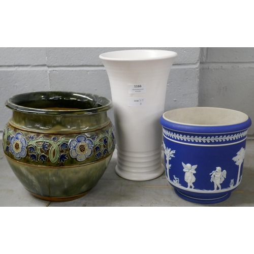 1166 - A Royal Doulton jardiniere, a Jasperware jardiniere and a vase **PLEASE NOTE THIS LOT IS NOT ELIGIBL... 