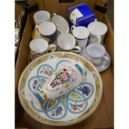 1169 - Two boxes of mixed china including Minton, Denton, Royal Commemorative and a box of Solian Ware part... 