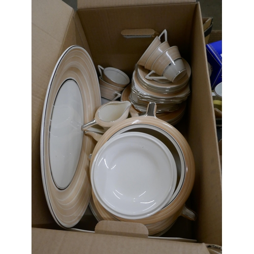 1169 - Two boxes of mixed china including Minton, Denton, Royal Commemorative and a box of Solian Ware part... 