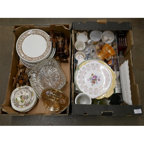 1177 - Two boxes of china and glass including Neopolitan bird figure group **PLEASE NOTE THIS LOT IS NOT EL... 