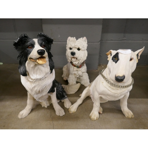 1182 - Three resin dog figures, English Bull Terrier, Border Collie and Westie **PLEASE NOTE THIS LOT IS NO... 