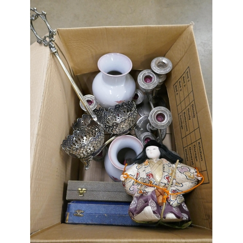 1187 - Two cased sets of flatware, two candelabras, a pair of Denby vases, oriental figure, etc. **PLEASE N... 