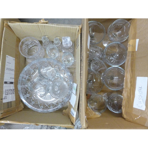 1189 - Four boxes of glassware including Nachtmann lead crystal, Royal Doulton wine glasses, Royal Brierley... 