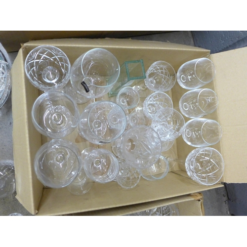 1189 - Four boxes of glassware including Nachtmann lead crystal, Royal Doulton wine glasses, Royal Brierley... 