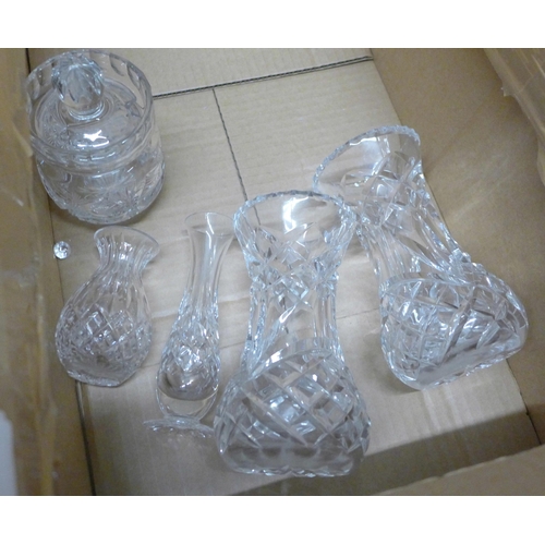 1189 - Four boxes of glassware including Nachtmann lead crystal, Royal Doulton wine glasses, Royal Brierley... 