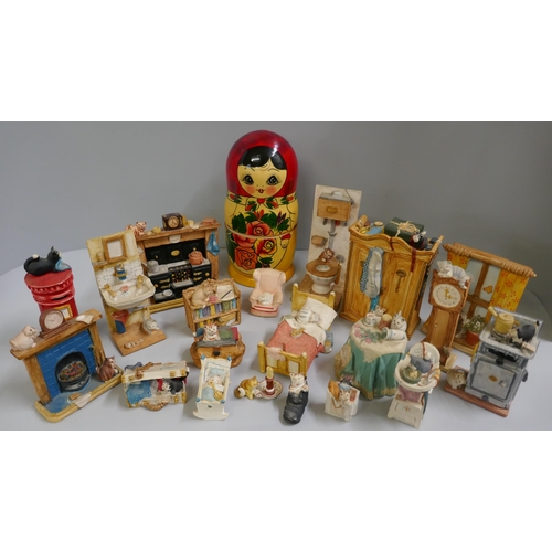 1193 - A Russian doll and a collection of resin cat ornaments **PLEASE NOTE THIS LOT IS NOT ELIGIBLE FOR IN... 