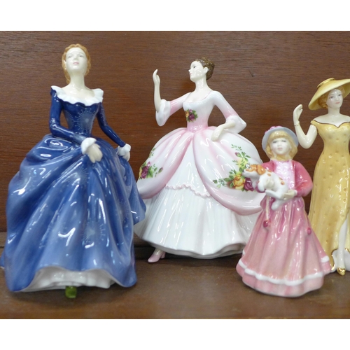 612 - Five Royal Doulton figures including Fragrance and Elaine and one other