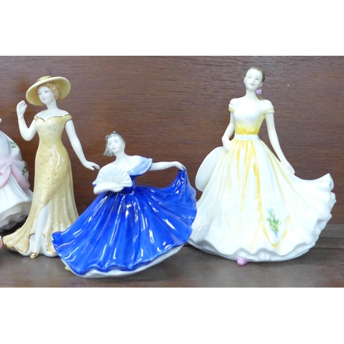 612 - Five Royal Doulton figures including Fragrance and Elaine and one other