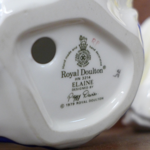 612 - Five Royal Doulton figures including Fragrance and Elaine and one other