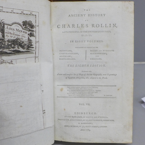 618 - Two 18th Century books, Rollins Ancient History volume 7, 1790 and volume 8, 1789, Egyptians, Cartha... 