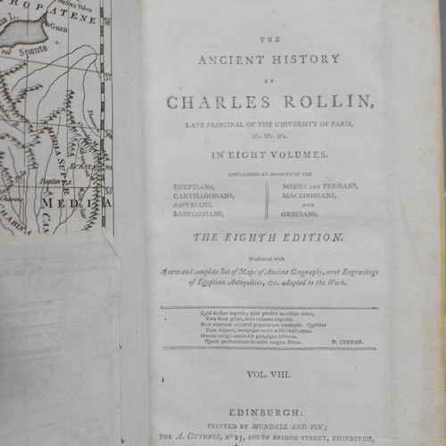 618 - Two 18th Century books, Rollins Ancient History volume 7, 1790 and volume 8, 1789, Egyptians, Cartha... 