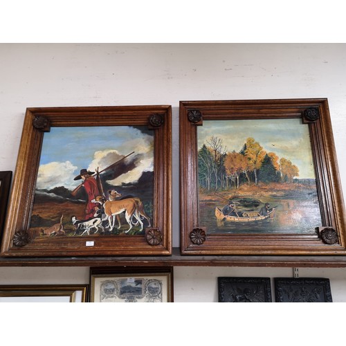 286 - A pair of large hunting scenes,oil on board, framed