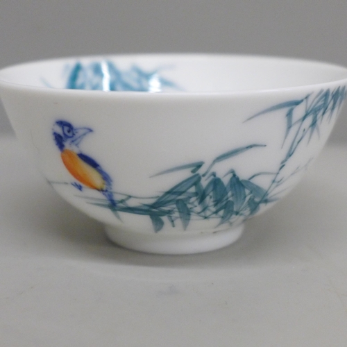 630 - Three Chinese bowls, blue and white bowl a/f, two porcelain bowls with six character mark