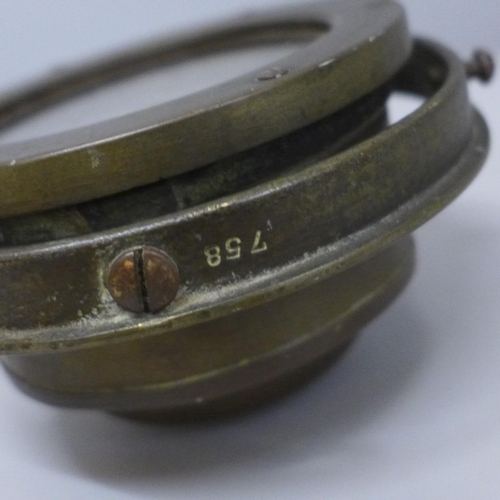 638 - A ship's brass binnacle compass marked R.T. Chamberlain & Co, London