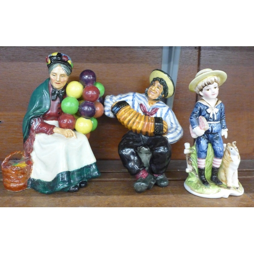 641 - Royal Doulton figures, The Balloon Seller, Jolly Sailor, both a/f, two choir boys, Mary Had a Little... 