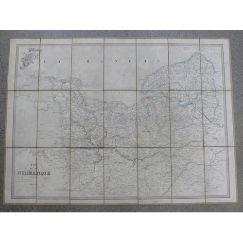 642 - A 19th Century map, linen backed, Carte de la Normandie by Auguste Logerot