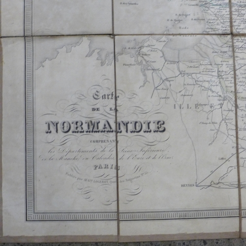 642 - A 19th Century map, linen backed, Carte de la Normandie by Auguste Logerot