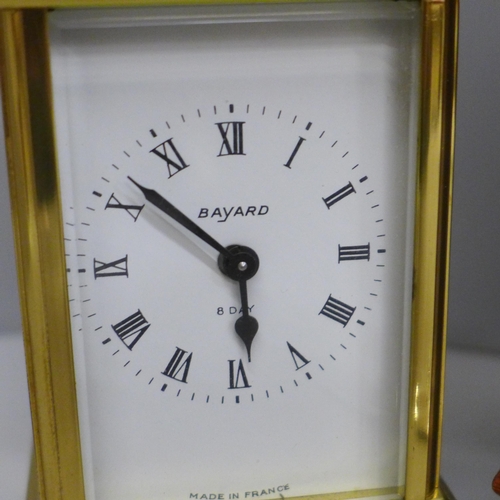 647 - A Woodward mantel timepiece with German movement and a Bayard 8 day carriage clock