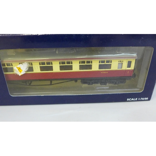 672 - Three Bachmann Branch Line wagons and a coach, boxed