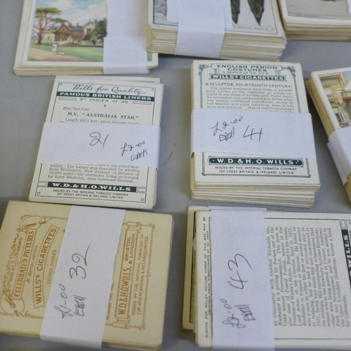 688 - Cigarette cards; large cards, Players & Wills part sets, duplication (some heavy), 1100*