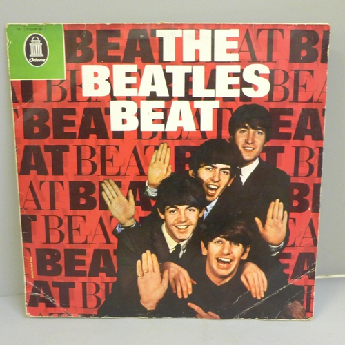 708 - A Beatles LP record, The Beatles Beat, 1964 with signatures rubber stamped to the back with provenan... 