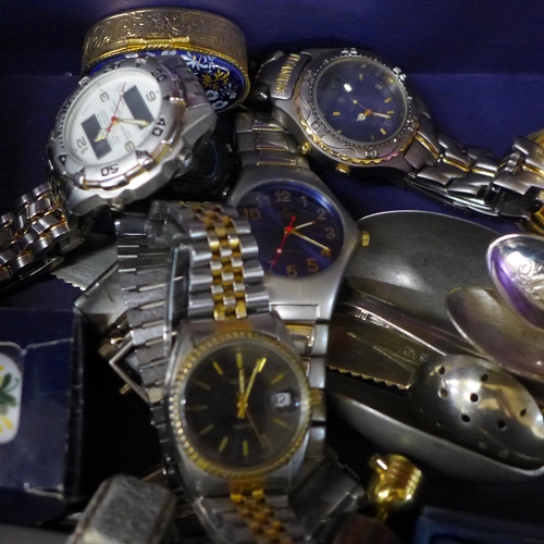 714 - Wristwatches, costume jewellery, trinket pots, motorcycle badges, etc.