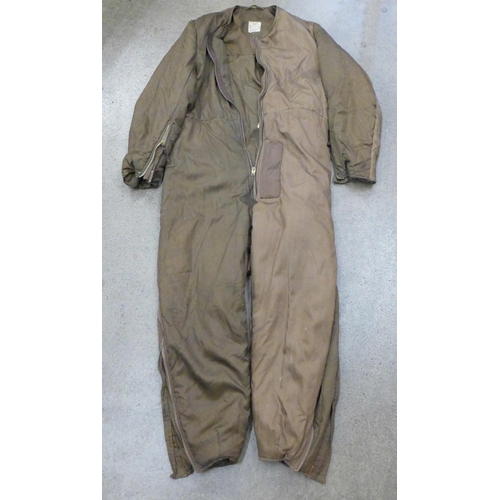 734 - Original 1941 WWII British RAF pilots one-piece step-in style flying suit, brown rayon with an inner... 