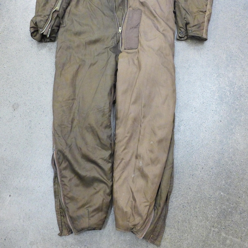 734 - Original 1941 WWII British RAF pilots one-piece step-in style flying suit, brown rayon with an inner... 