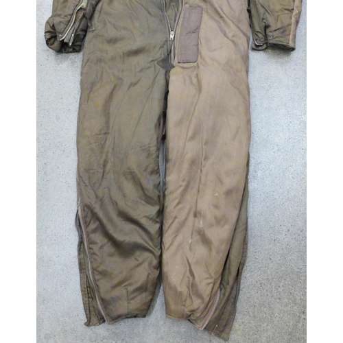 734 - Original 1941 WWII British RAF pilots one-piece step-in style flying suit, brown rayon with an inner... 