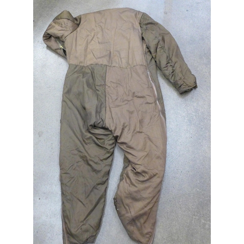 734 - Original 1941 WWII British RAF pilots one-piece step-in style flying suit, brown rayon with an inner... 